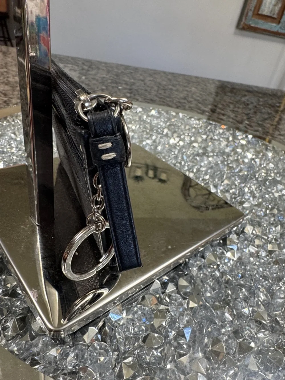 Coach Black Signature Card Case with Metallic Stripe card holder